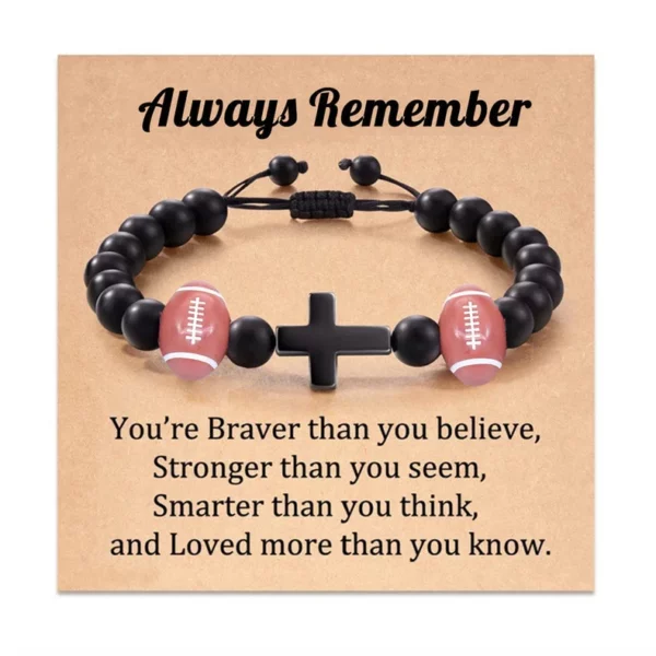 Bracelets de Prière en Pierre Naturelle pour Adolescent, Croix de Baseball, Basket-ball, Football, Idées avec Message, Carte Cadeau – Image 21