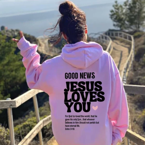 BON NOUVEAUX JÉSUS LOVES YOU Sweat à capuche Christian Sweat à capuche Jésus Sweat à capuche tendance Bible Verse Chemise Unisexe Vêtements esthétiques – Image 16