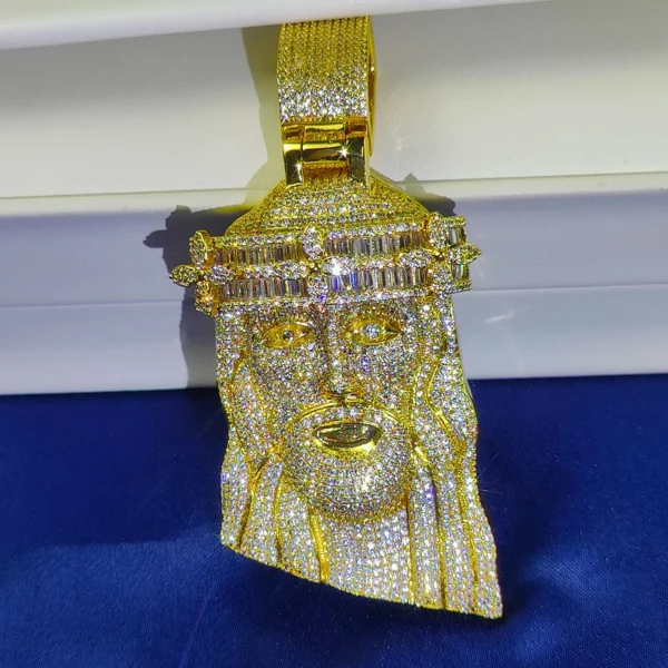 Collier tête de jésus glacé, pendentif Hip Hop, pierres précieuses en Zircon, breloque pour hommes, accessoire de pendentif personnalisé pour le visage du jésus chrétien – Image 10