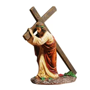 Ornement en résine de statue de croisé de Jésus, petit Jésus portant un crosson, le chemin du calvaire, décoration de la maison