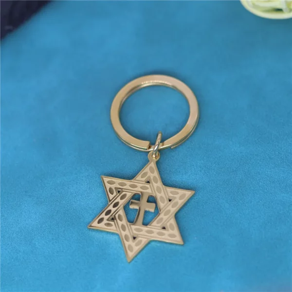 Porte-clés pendentif croix étoile de David, en acier inoxydable, pour hommes, amulette, Vintage, bijoux, cadeau – Image 3