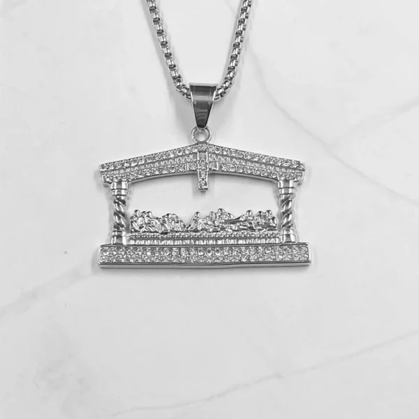 Collier avec pendentif tête de jésus en strass pour hommes, couleur or, à la mode, le dernier dîner, Hip Hop – Image 3