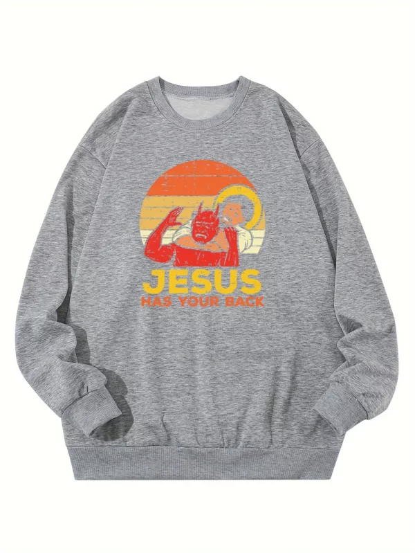 Jésus a votre dos lettre impression sweat femmes pull décontracté chaud doux sweats à capuche ample col rond polaire femme vêtements – Image 3