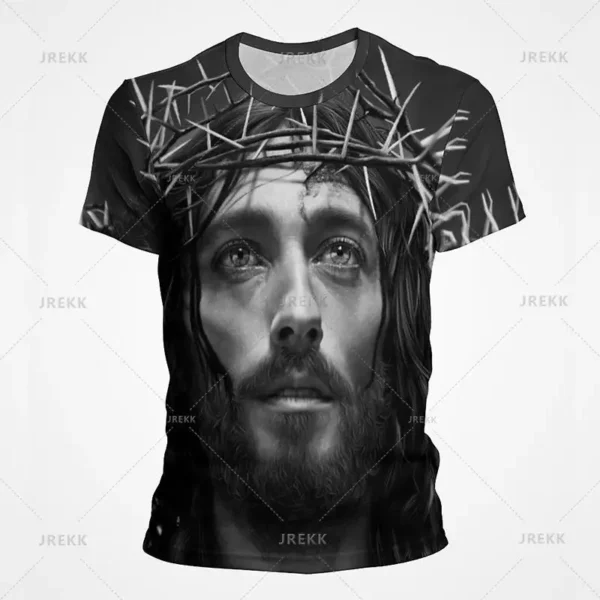 T-shirt à manches courtes imprimé 3D pour hommes et femmes, vêtements de rue décontractés, vêtements vintage, impression graphique du Christ Jésus, pop et hip hop, été – Image 11