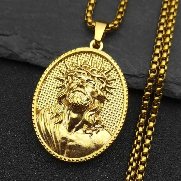 Collier pendentif tête d'épine de jésus pour femmes et hommes, en acier inoxydable, couleur or, Religion, amulette catholique, chaîne, bijoux cadeaux – Image 10