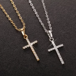 Collier de luxe avec pendentifs croix en Zircon, couleur argent doré clair, pour hommes et femmes, accessoire de chaîne de bijoux