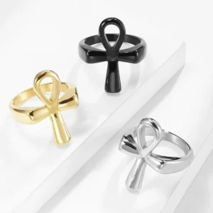 Bague croix en acier inoxydable pour homme, commerce électronique transfrontalier, prairie, égyptien, anneau Ankh, plaqué or 18 carats, bijoux à la main, approvisionnement