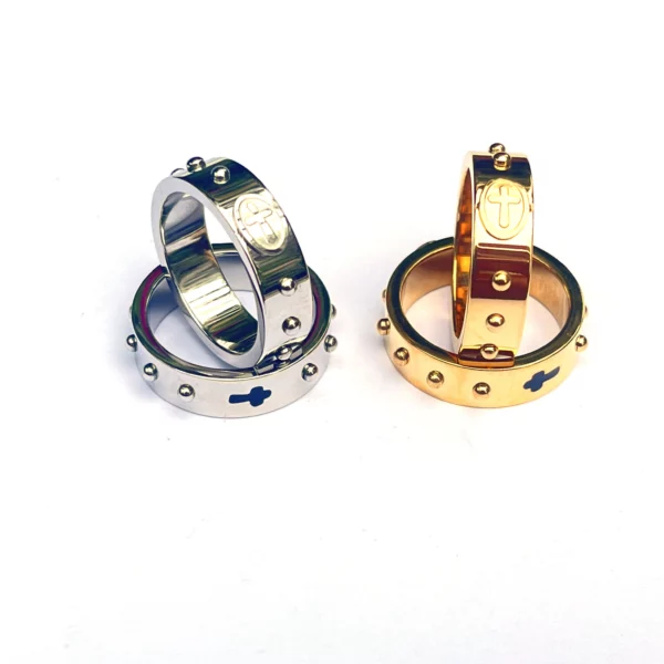 Chapelet de croix gravé en acier inoxydable, anneau de prière, de mariage sur le côté, de foi religieuse, anneau d'éternité – Image 9