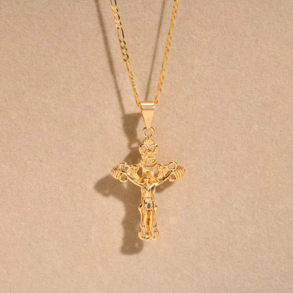 Vnox – colliers pendentif plaqués or pour femmes, en acier inoxydable, creux, croix de jésus, Design classique, bijoux Christain, cadeau – Image 5