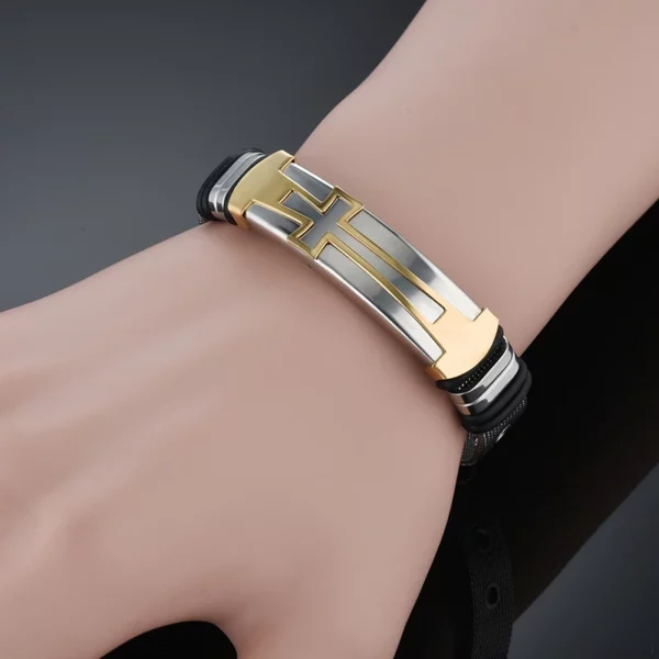 Bracelet en acier inoxydable plaqué or pour hommes et femmes, croix de Jésus, ceinture du Christ, bracelet d'identification noir, cadeau de fête d'anniversaire, bijoux à la mode – Image 5