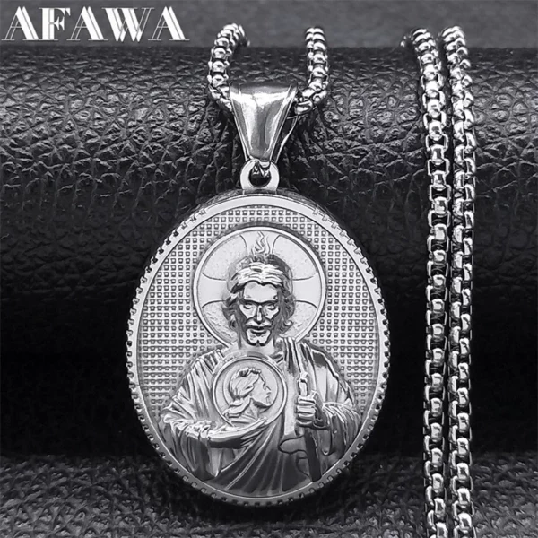 SAINT JUDE prier pour nous collier pour femmes hommes en acier inoxydable couleur argent Christ jésus médaille collier bijoux collier ZZ399 – Image 13