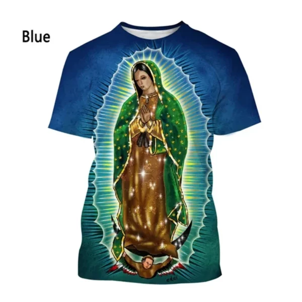 Nouvelle mode Guadalupe vierge marie du mexique impression 3D T-shirt unisexe frais décontracté à manches courtes T-shirt classique T-shirt vêtements – Image 10