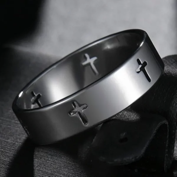 Bagues croix de Jésus en acier au titane pour femmes et hommes, bijoux de doigt, prière de la Bible, lettre chrétienne, vente en gros, nouveauté – Image 12