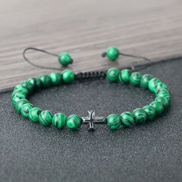 Bracelet en Pierre Naturelle pour Homme et Femme, Pendentif Croix de Jésus, Œil de Tigre Perlé, Tressé, Guérison Énergétique, Bijoux à la Mode, Cadeau, 6mm – Image 4