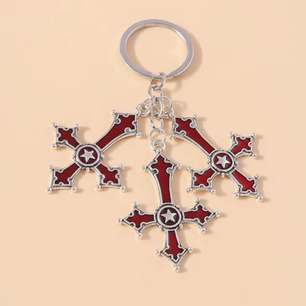 Aihua-Porte-clés croix inversée pour hommes et femmes, pentagramme Steampunk vintage, porte-clés de voiture, croix gothique SAFLucifer – Image 10