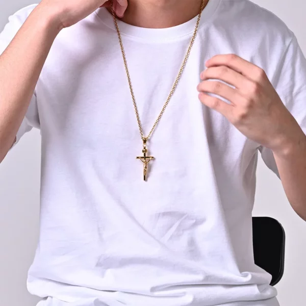 Punk INRI jésus croix pendentif couleur or/argent acier inoxydable crucifix chrétien collier pour femmes hommes bijoux religieux cadeau – Image 2