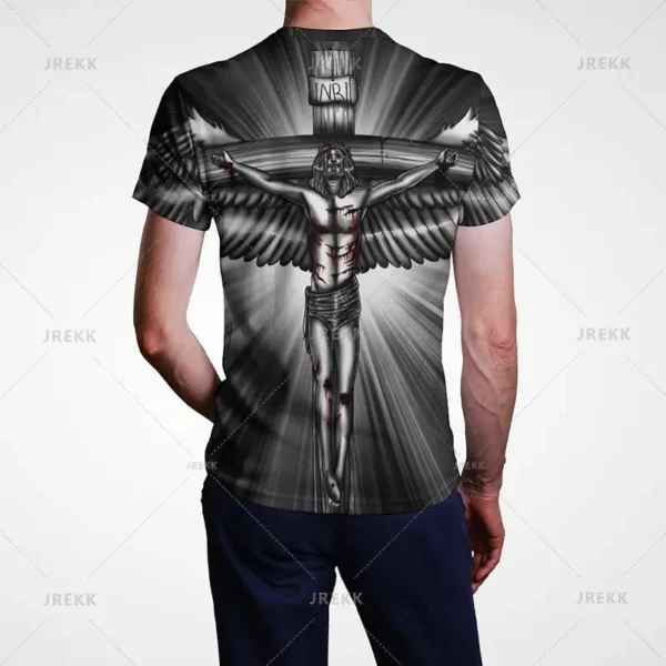 T-shirt à manches courtes imprimé 3D pour hommes et femmes, vêtements de rue décontractés, vêtements vintage, impression graphique du Christ Jésus, pop et hip hop, été – Image 44