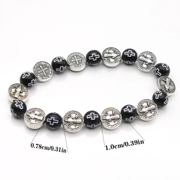 Bracelet de perles catholiques, perles croisées, médaille de saint benoît, chapelet, plaqué argent Antique, bijoux religieux, cadeaux – Image 8