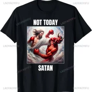 Jésus Vs Satan dans un Match de boxe drôle coton vêtements pour hommes pas aujourd'hui Satan John 14 6 chrétien unisexe rue tendance t-shirt