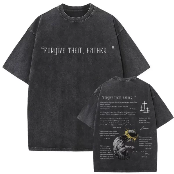 T-shirt délavé Vintage pour hommes et femmes, style religieux chrétien, jésus pardonne le père, gothique Rock, surdimensionné, Streetwear – Image 7