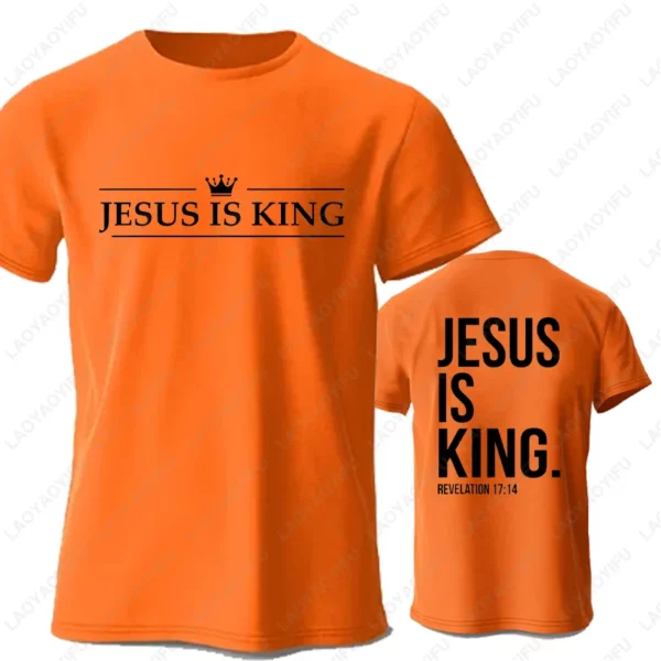 Jésus est roi hommes t-shirt à la mode décontracté à manches courtes T-shirts pour Summercotton T-shirts foi chrétienne hauts unisexe haut – Image 6