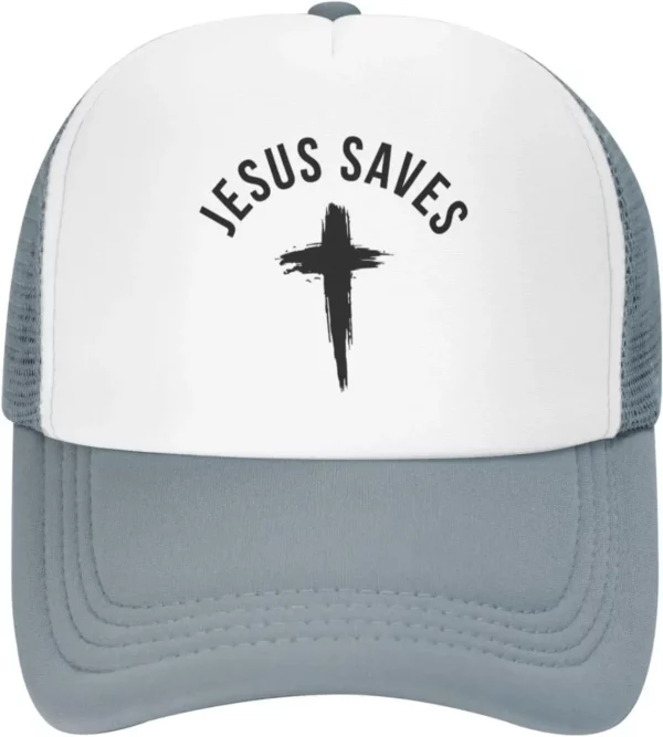 Casquette de baseball en maille pour hommes et femmes, chapeau de camionneur, Snapback noir, drôle, Jésus sauve la croix, dieu chrétien, foi, américains – Image 2