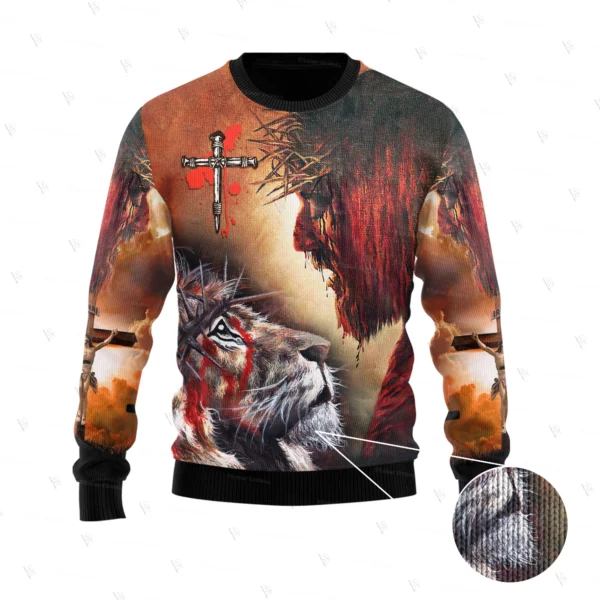 Nom personnalisé Animal roi Lion jésus Cosplay tatouage noël laid pull 3DPrint Harajuku pull décontracté hiver sweats X2 – Image 11
