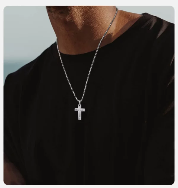 Vnox – colliers unisexes avec pendentifs croisés en acier inoxydable, collier croisé du Christ incrusté au centre de Zircon pour hommes et femmes, bijoux de foi – Image 12