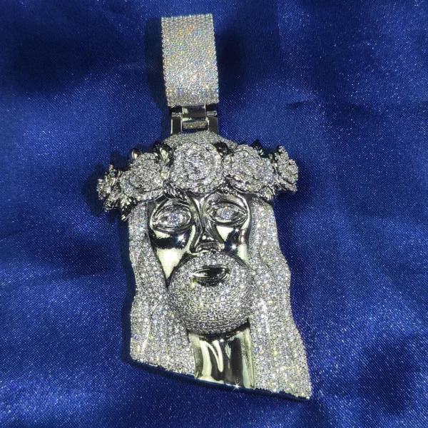 Collier tête de jésus glacé, pendentif Hip Hop, pierres précieuses en Zircon, breloque pour hommes, accessoire de pendentif personnalisé pour le visage du jésus chrétien – Image 11