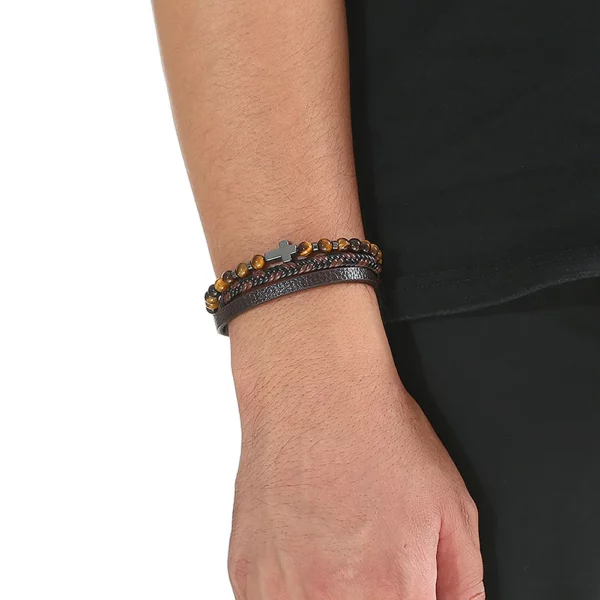 Breloques croisées classiques, 3 couches, tissées à la main, Bracelets en cuir de haute qualité pour hommes et femmes, à la mode, en pierre d'oeil de tigre, cadeau de mariage – Image 10