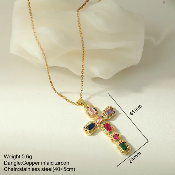 Nouveau en été couleur or bijoux pour Boho Croix et Vierge Marie Collier Pour Femmes En Acier Inoxydable Longue Chaîne Jésus Choker – Image 36