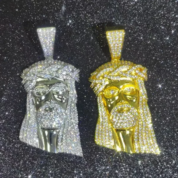 Pendentif de Jésus en diamant glacé de style hip-hop Bling, bijoux plaqués or et argent, pendentif de foi religieuse et chrétienne, cadeau – Image 29