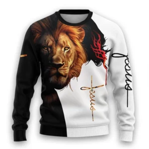 Sweat-shirt graphique Lion chrétien dieu jésus laid pull de noël pour femmes vêtements décontracté croix à manches longues homme pulls