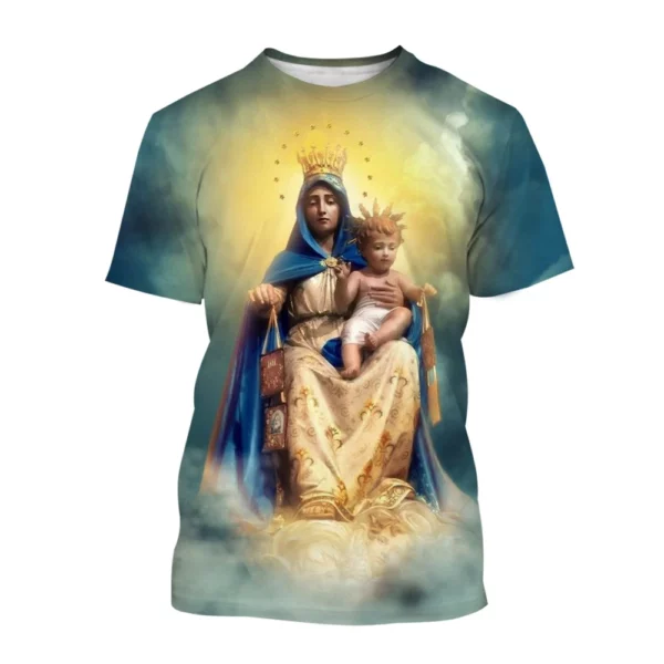 T-shirt imprimé 3D Vierge Marie et Jésus pour hommes et femmes, T-shirt décontracté, Foi, Amour, Manucure, Personnalité, Mode estivale, Nouveau – Image 5