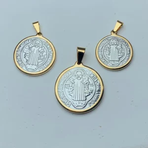 Médaille ronde religieuse en métal, en acier inoxydable, croix de jésus, pendentifs Saint benoît, breloques pour la fabrication de bijoux, accessoires de collier