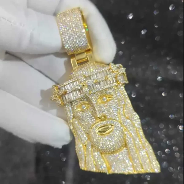Pendentif de Jésus en diamant glacé de style hip-hop Bling, bijoux plaqués or et argent, pendentif de foi religieuse et chrétienne, cadeau – Image 11