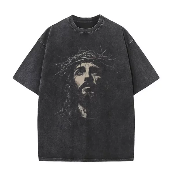 T-shirt délavé Vintage pour hommes et femmes, style religieux chrétien, jésus pardonne le père, gothique Rock, surdimensionné, Streetwear – Image 4