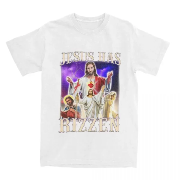 Hommes femmes jésus a Rizzen Rizz Humor Christ Gag cadeau T-Shirts vêtements coton drôle catholique jésus Meme T-Shirts t-shirt vêtements – Image 13