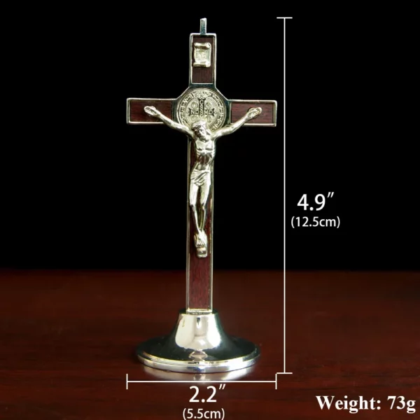 HTISOK – Statue de Crucifix de jésus, croix catholique marron pour personnes âgées, Crucifixion du Christ, église, décoration de Table pour la maison – Image 4
