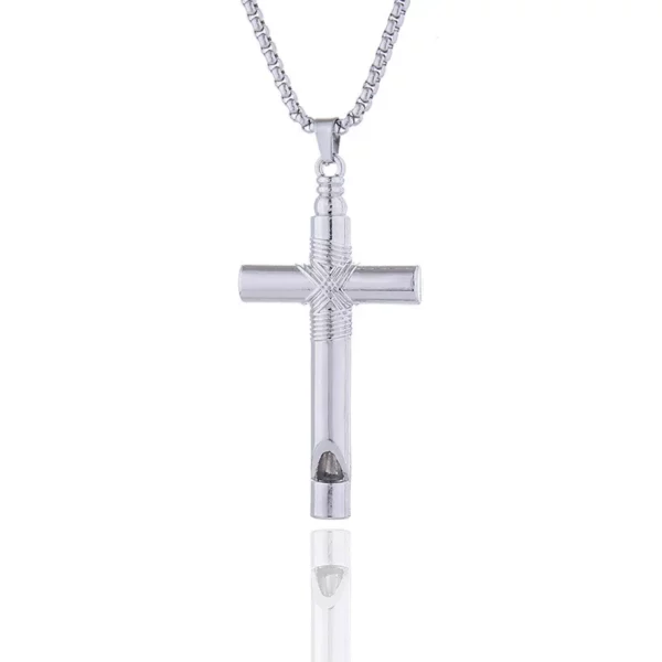 Collier avec pendentif en chaîne croisée en acier inoxydable 316L pour hommes, accessoire religieux de jésus, couleur gris argent – Image 6