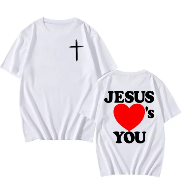 Verset de la Bible chrétienne 2025 nouveaux t-shirts jésus vous aime T-shirt col rond été coton T-shirt Camisetas hommes femmes vêtements T-shirt – Image 2