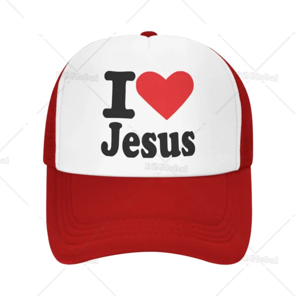 Chapeau de camionneur imprimé I Love Jesus pour hommes et femmes, casquette de baseball en maille, chapeaux de soleil, casquette de cowboy, chapeau de papa d'été, noir – Image 12
