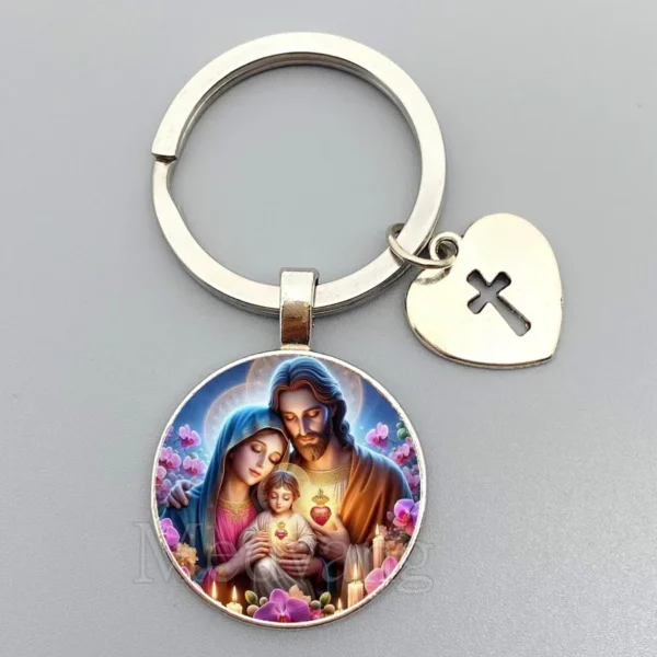 Porte-clés Jésus Sacré-Cœur Vierge Marie, porte-clés en verre breton, bijoux catholiques pour hommes et femmes, cadeaux – Image 18