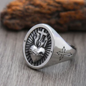 Bague en acier inoxydable avec croix et cœur pour homme, bijoux, punk, hip hop, chrétien unique, jésus, vintage, cadeau, vente en gros