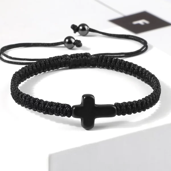Bracelet croix de jésus tissé à la main pour hommes et femmes, fil rouge noir tressé, porte-bonheur, à la mode, pour Couple, bijoux d'amitié – Image 5