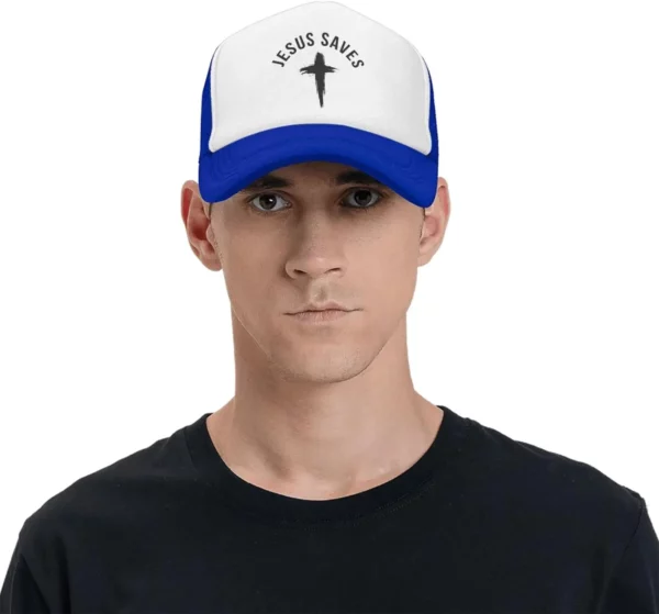 Casquette de baseball en maille pour hommes et femmes, chapeau de camionneur, Snapback noir, drôle, Jésus sauve la croix, dieu chrétien, foi, américains – Image 34