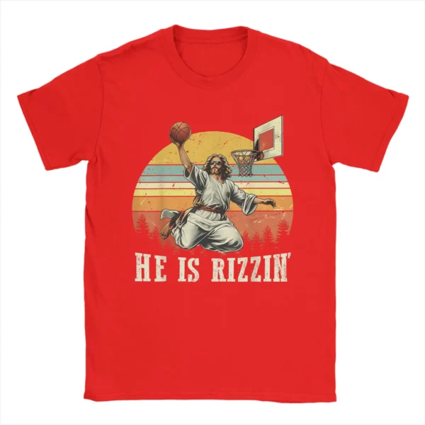Drôle il est Rizzin coton T-Shirt pour homme été jésus jouant au basket-ball chrétien Vintage T-Shirts Harajuku T-Shirt grande taille – Image 11
