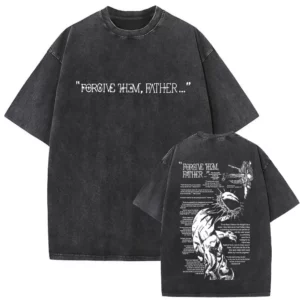 T-shirt délavé Vintage pour hommes et femmes, style religieux chrétien, jésus pardonne le père, gothique Rock, surdimensionné, Streetwear
