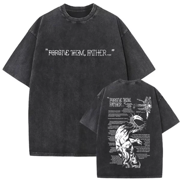 T-shirt délavé Vintage pour hommes et femmes, style religieux chrétien, jésus pardonne le père, gothique Rock, surdimensionné, Streetwear