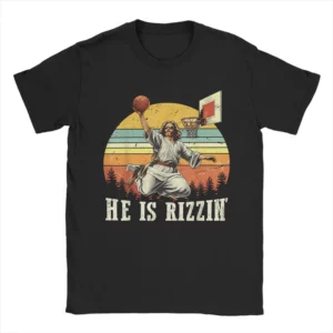 Drôle il est Rizzin coton T-Shirt pour homme été jésus jouant au basket-ball chrétien Vintage T-Shirts Harajuku T-Shirt grande taille